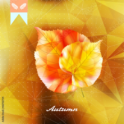 Autumnal leaf background made of triangles.