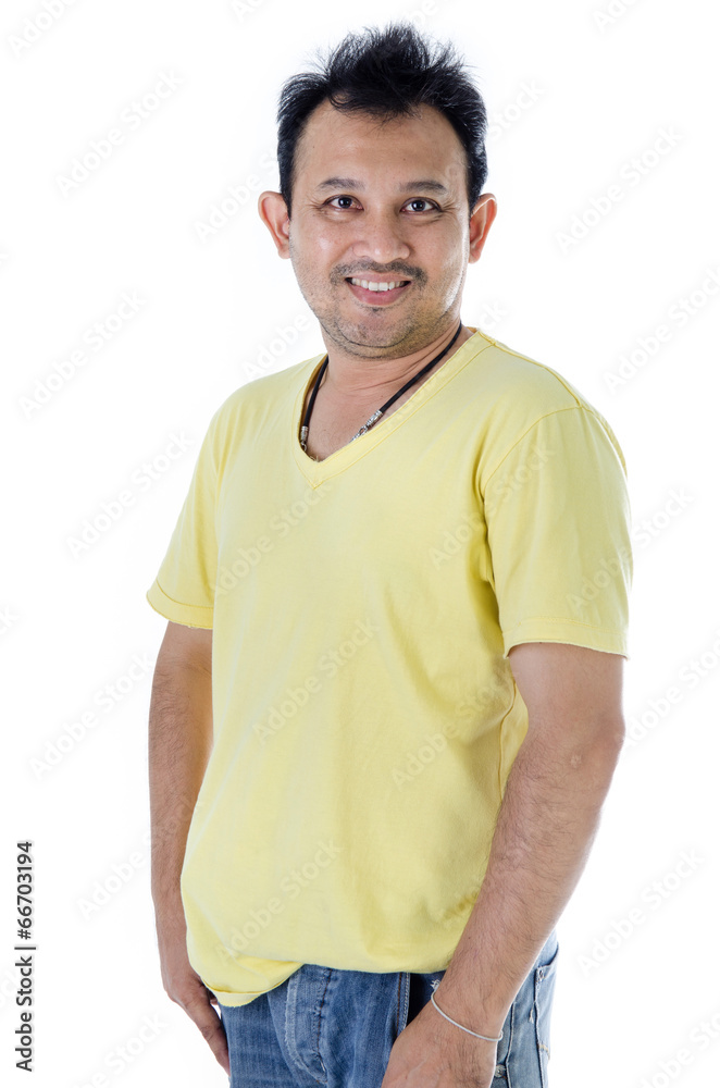 Fototapeta premium Handsome Asian man with yellow shirt
