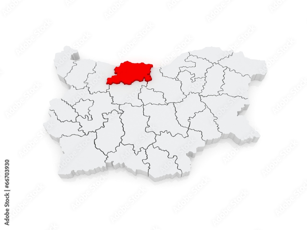 Map of Pleven region. Bulgaria.