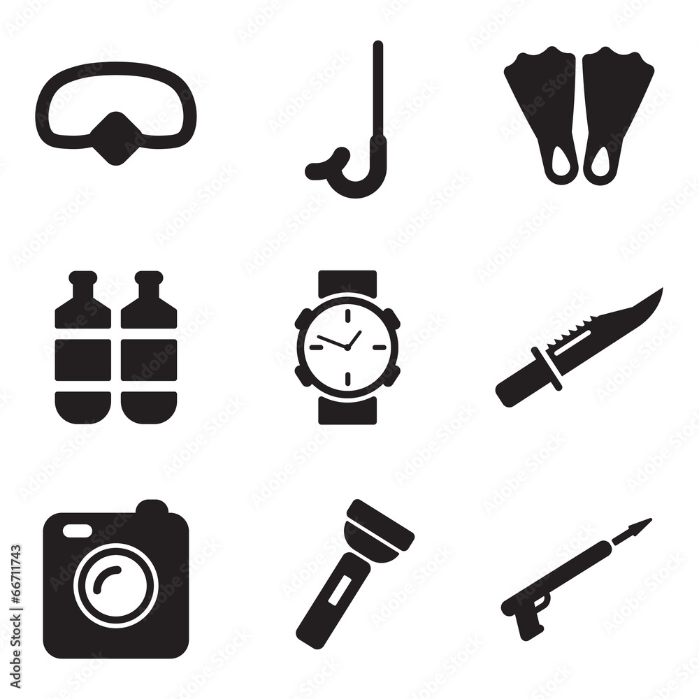 Fototapeta premium Diving Gear Icons