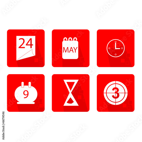 Main icons Set of time, with hourglass, clock etc. - red