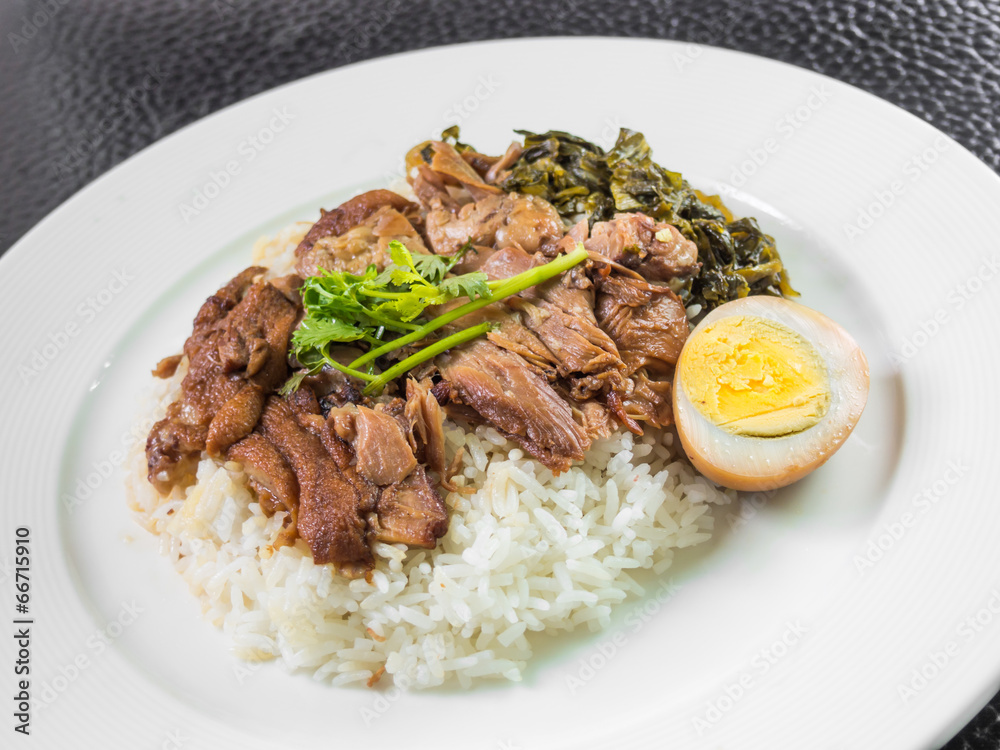 stewed pork leg on rice with boiled egg and preserve stewed pork leg on rice with boiled egg and preserve
