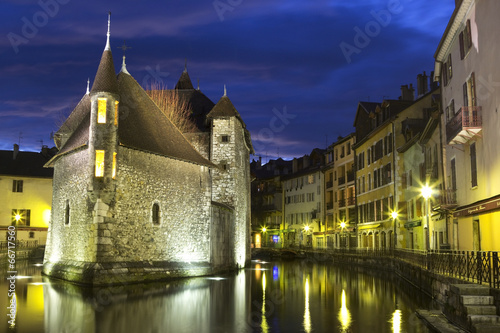 Castle in Annecy at night.