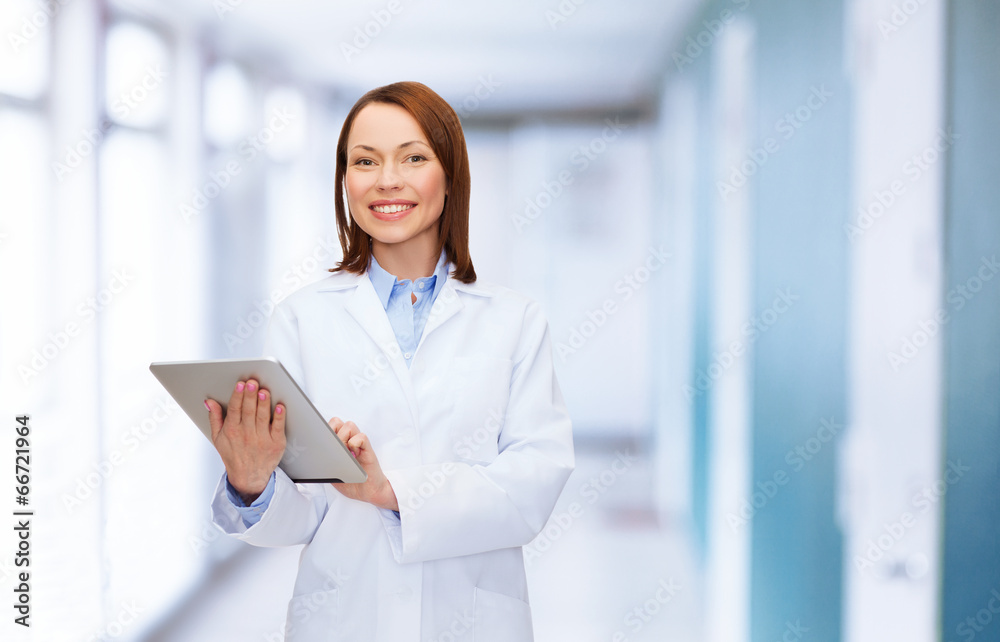 smiling female doctor and tablet pc computer smiling female doctor and tablet pc computer