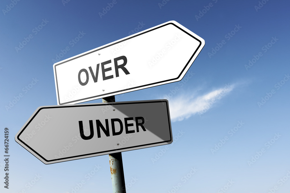 Over and Under directions. Opposite traffic sign. Over and Under directions. Opposite traffic sign.