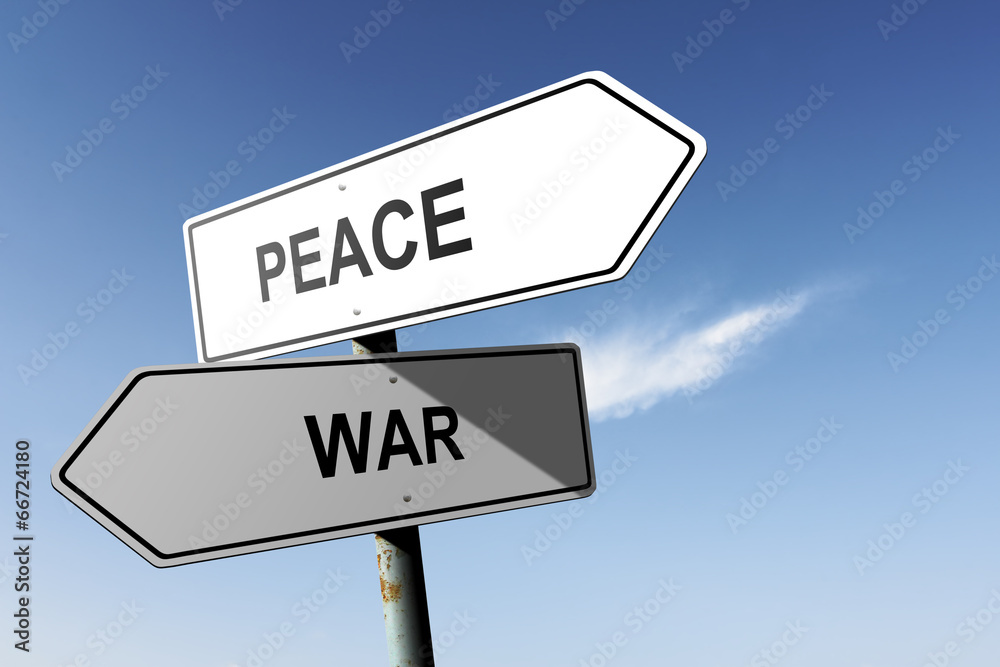 Peace and War directions. Opposite traffic sign. Peace and War directions. Opposite traffic sign.