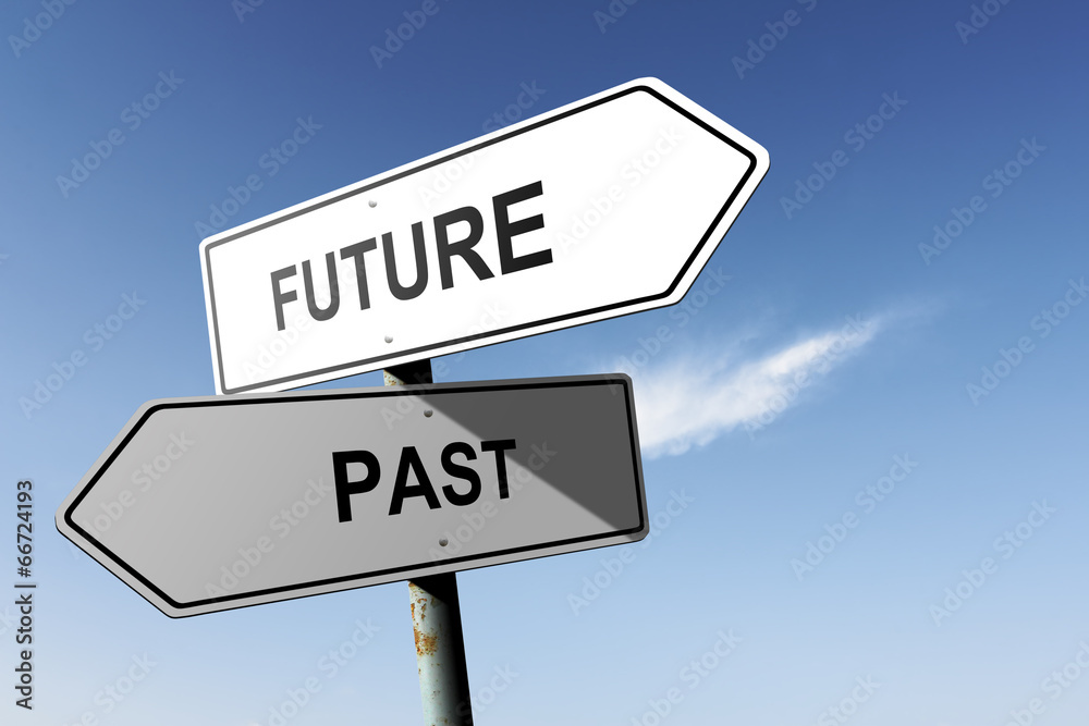 Future and Past directions. Opposite traffic sign. Future and Past directions. Opposite traffic sign.