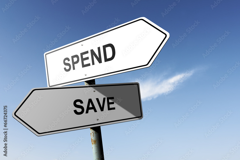 Spend and Save directions. Opposite traffic sign. Spend and Save directions. Opposite traffic sign.