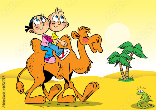 Children traveling on a camel