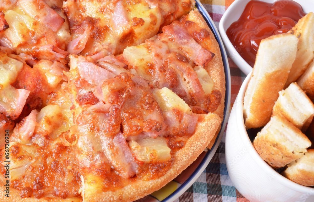 Pizza and bread stick Pizza and bread stick