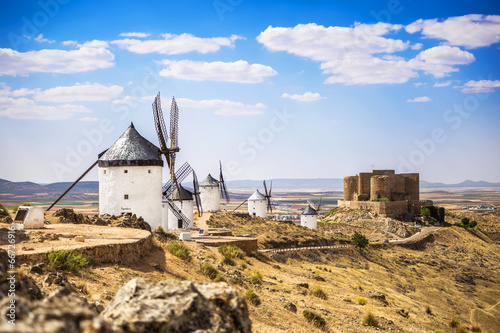 Medieval castle and windmills of Consuegra in Toledo province photo