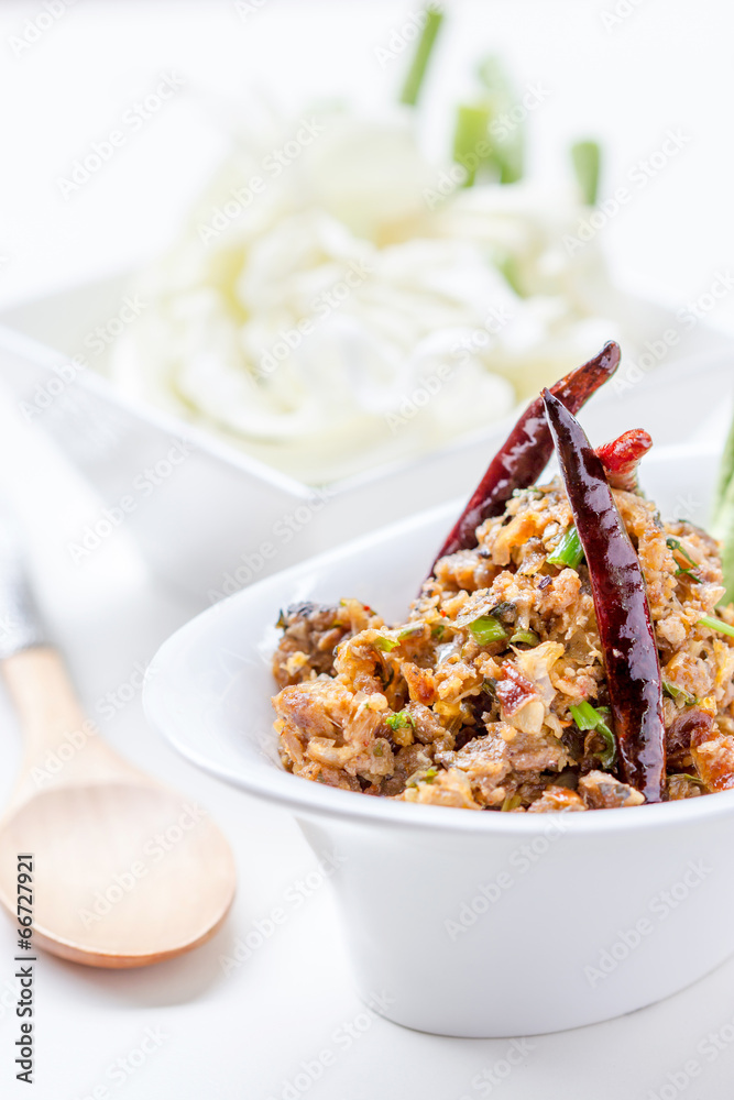 Thai Spicy minced fish salad. Thai food Thai Spicy minced fish salad. Thai food