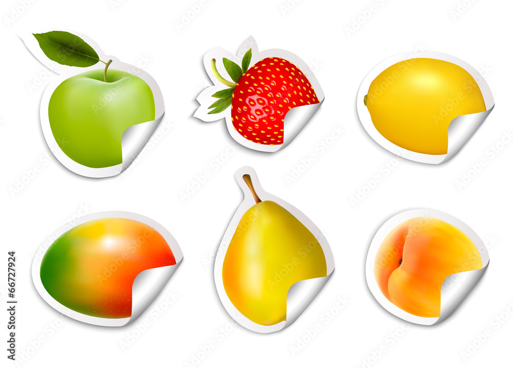 Set of flat fruit stickers. Vector. Set of flat fruit stickers. Vector.
