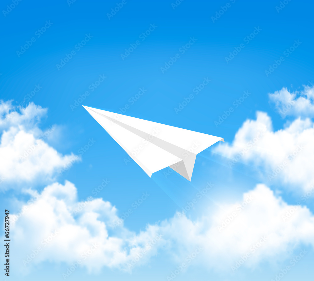 Paper airplane in the sky with clouds. Vector Paper airplane in the sky with clouds. Vector