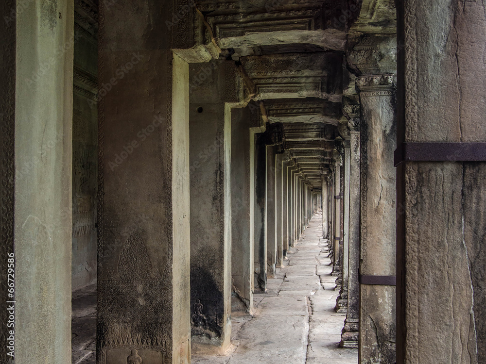 Corridor at the Ancient Angkor Wat Temple, Siem Reap, Cambodia