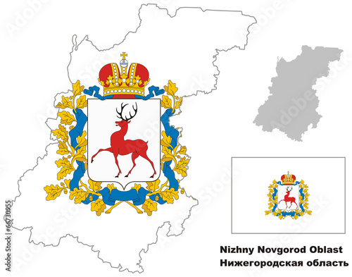 outline map of Nizhny Novgorod Oblast with flag