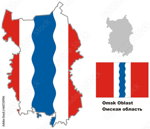 outline map of Omsk Oblast with flag photo