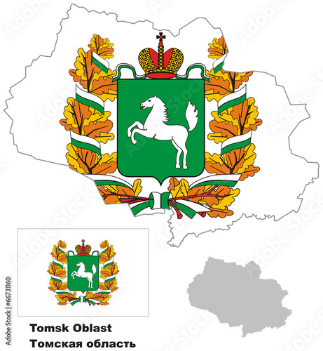 outline map of Tomsk Oblast with flag photo