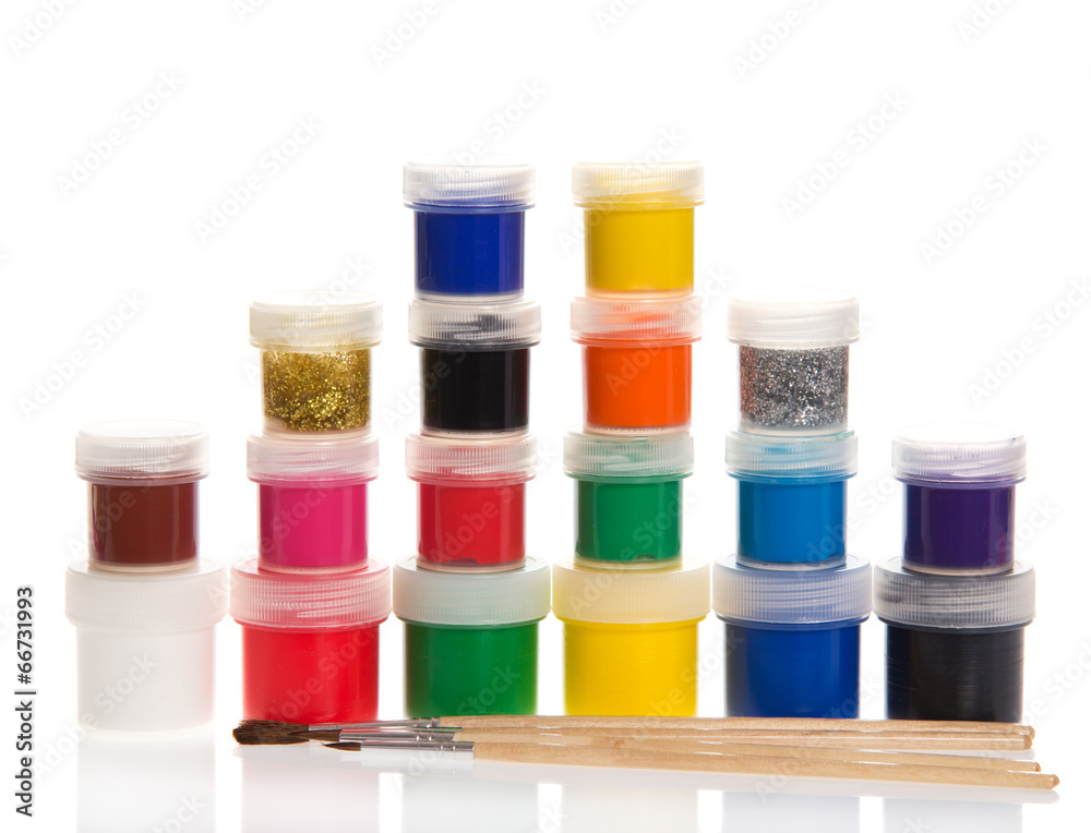 Set of beautifully standing paints and brush