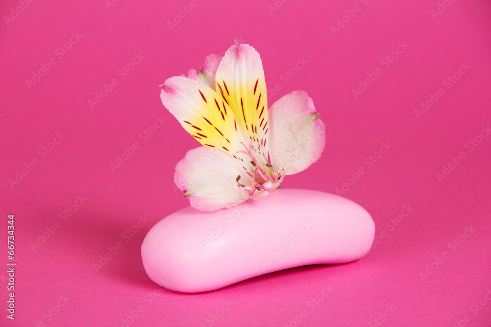 Piece of the new soap and a flower Piece of the new soap and a flower