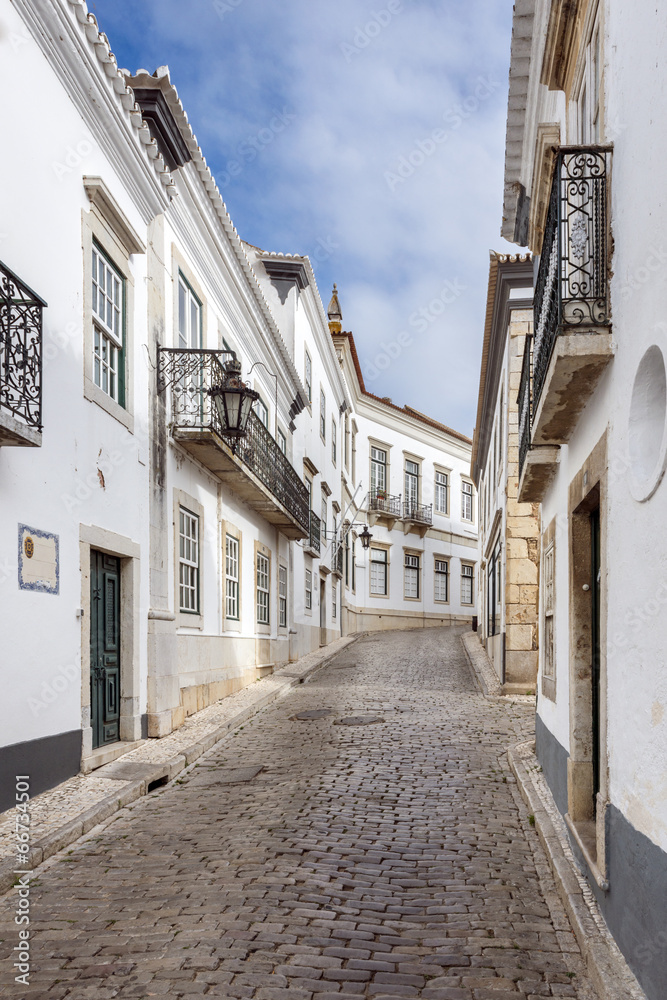 The street in historic center of Faro, Portugal