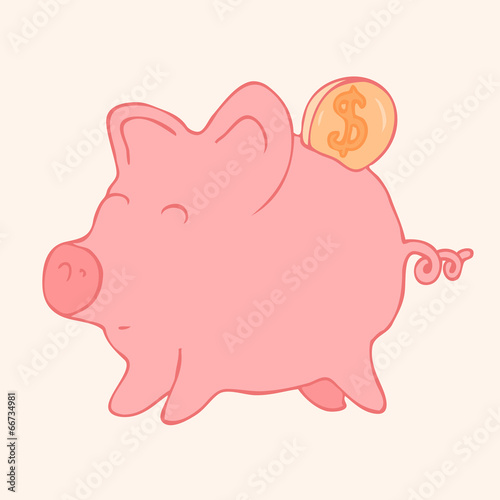 cute piggy bank and coin, business, vector Illustration