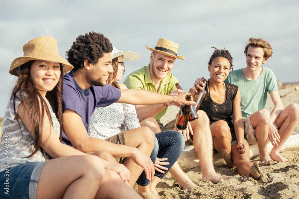 Multiracial Group of Friends at Beach