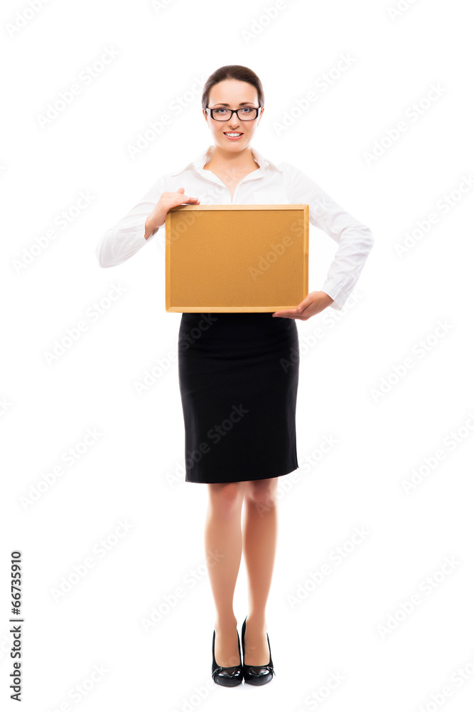 Successful and beautiful businesswoman with the blank board Successful and beautiful businesswoman with the blank board