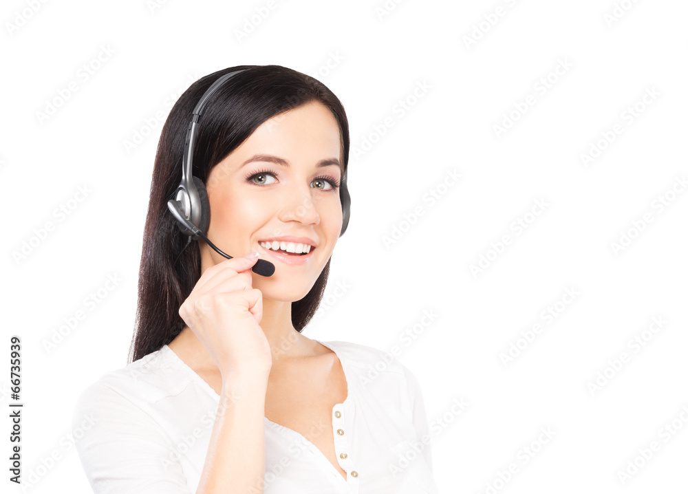 Young, confident and beautiful customer support operator Young, confident and beautiful customer support operator