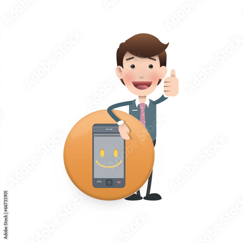 Business people holding an orate button