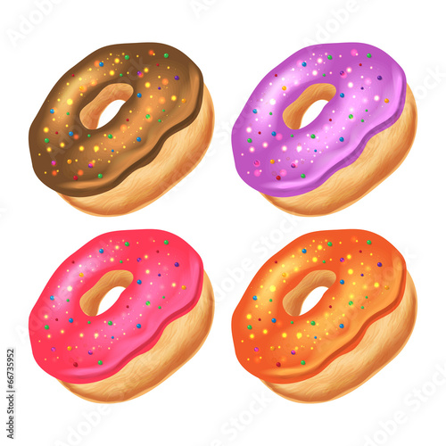 Donuts with icing on a white background.
