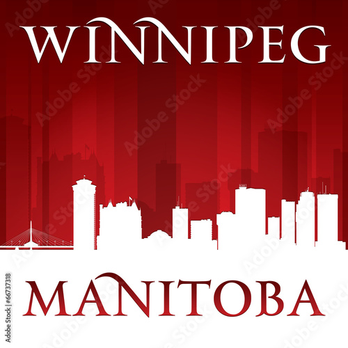 Winnipeg Manitoba Canada city skyline silhouette red background