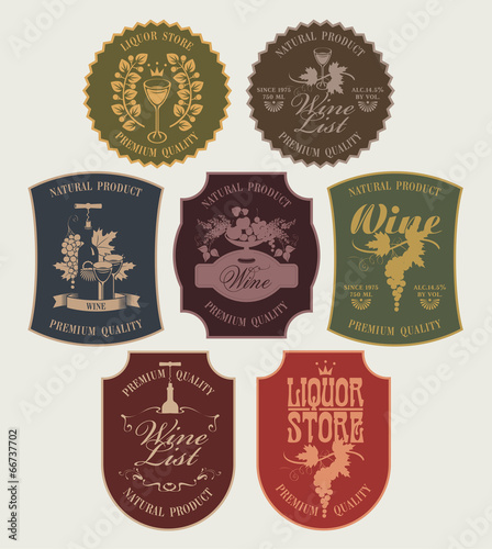 set of vector labels on wine in retro style