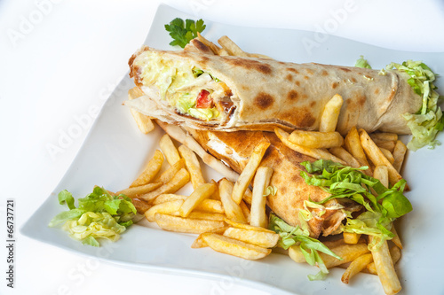 Rolled meat with French fries