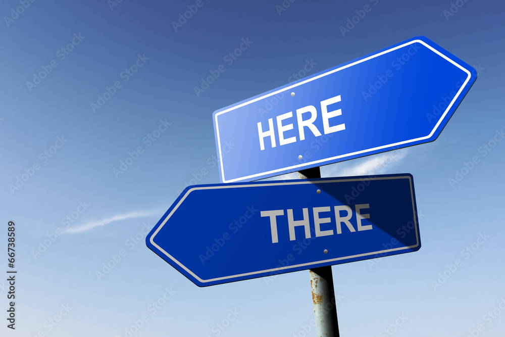 Here and There directions. Opposite traffic sign. Here and There directions. Opposite traffic sign.