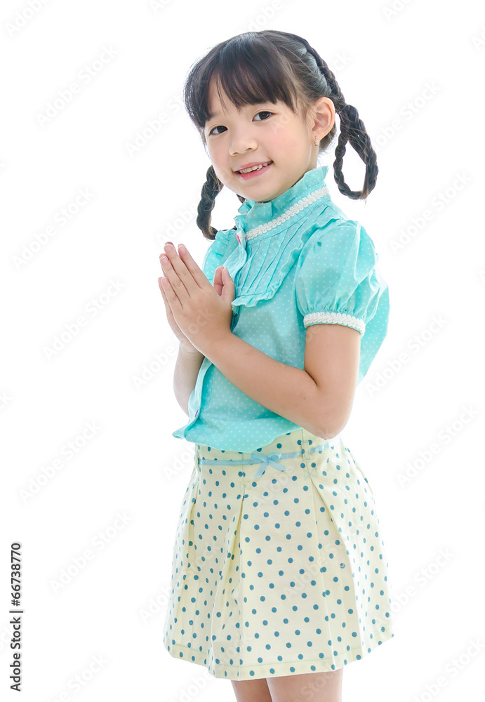 Cute Asian child welcome expression Sawasdee