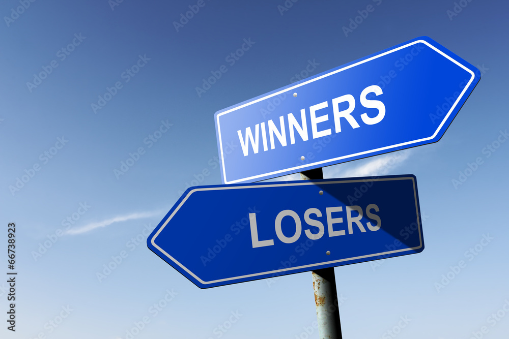 Winners and Losers directions. Opposite traffic sign. Winners and Losers directions. Opposite traffic sign.