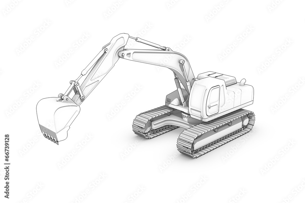 Drawing: black-and-white sketch of excavator