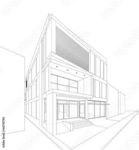 Abstract 3D wireframe of building. 