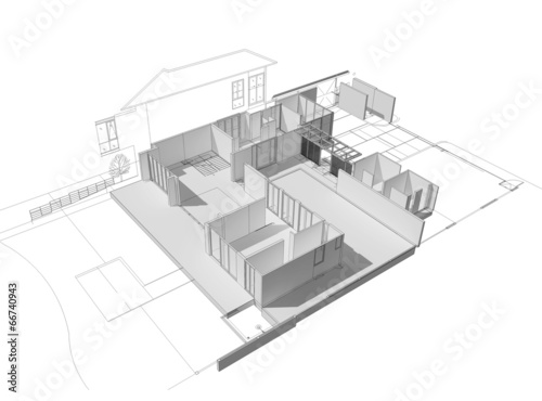 3d illustration of building design concept, architects computer 