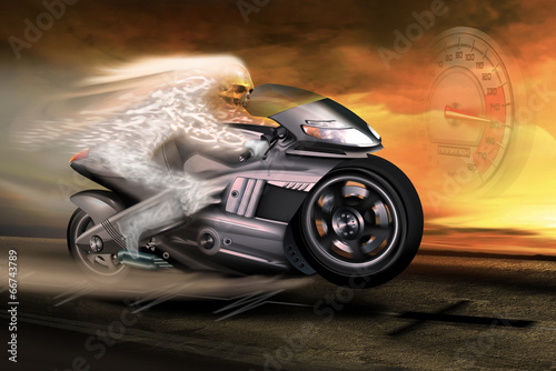 Ghost Rider auf Motorrad mit Tod und Tachometer