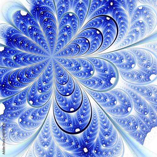 Colorful fractal flower pattern, blue digital artwork