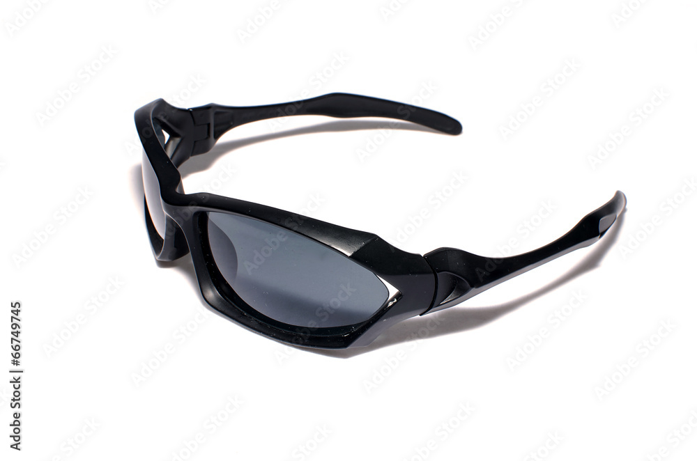Black Sunglasses on a bright Background with Reflection and Tran Black Sunglasses on a bright Background with Reflection and Tran