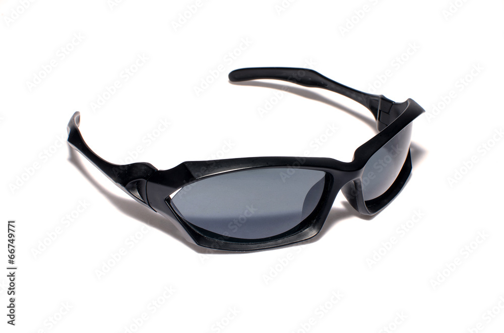 Black Sunglasses on a bright Background with Reflection and Tran Black Sunglasses on a bright Background with Reflection and Tran