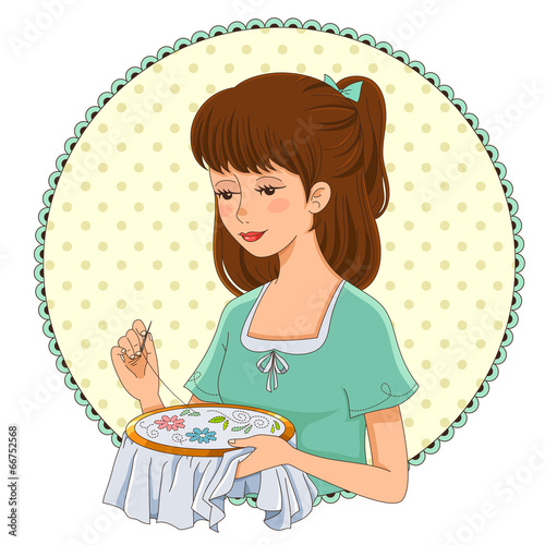 embroidering girl