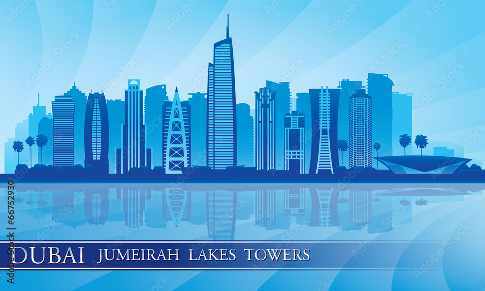 Dubai Jumeirah Lakes Towers skyline silhouette background