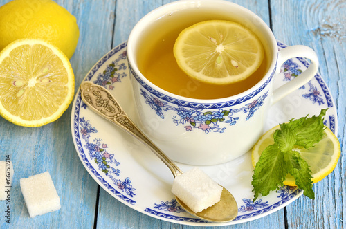 Black tea with lemon and mint.