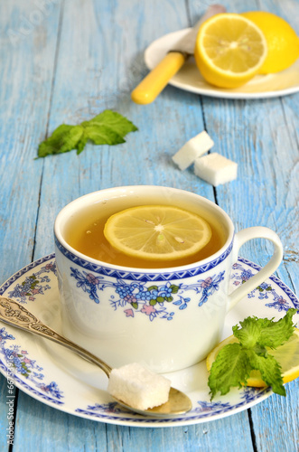 Black tea with lemon and mint.