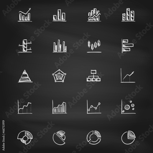 Hand drawn diagram icons on blackboard