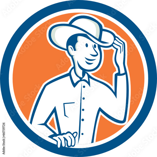 Cowboy Tipping Hat Circle Cartoon